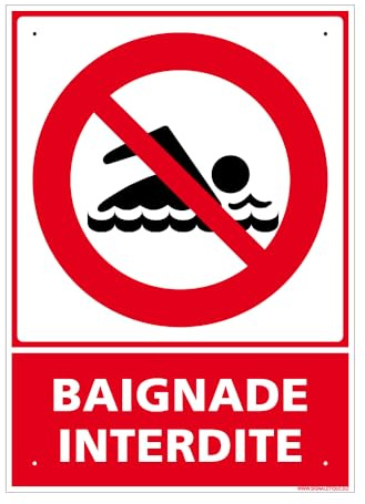 Panneau Baignade Interdite Alu 2 Mm - 210 X 300 Mm Signalisation Rectangulaire Prépercée Avec Kit De Fixation Fabrication Française