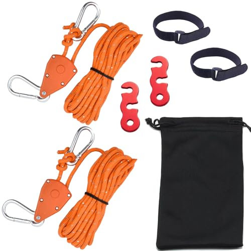 Reflektierend Abspannseile Seil mit Seilspanner, 13ft/4M Ø 4mm Einstellbare Seil, Ratsche Rope Seilratsche mit Haken,Paracordseil, Abspannleine,Zeltschnur für Zelt Zeltplane Camping