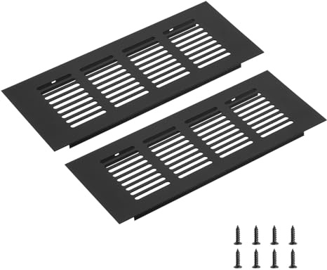 sourcing map Rectangle Ventilation Grille 200x80mm/8x3 Black | Aluminum Alloy Mesh,Air Vent Cover,Louvered Ventilation Cover,with Mounting Screws for Cabinet Shoe Closet