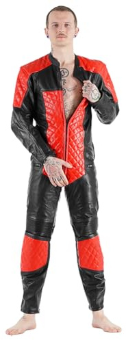 Bockle® New RED 5 Gay-Zip Suit Gay CSD läderbyxor motorcykel biker, svart, 50