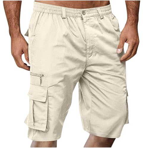 Cargo Shorts for Men Stretch Waist Knee Length Mens Hiking Gear Sports and Outdoors Quick Dry with Zipper Pockets Tactical Gifts Fishing Work Summer Fashions 2025 Trendy 01# Beige XL