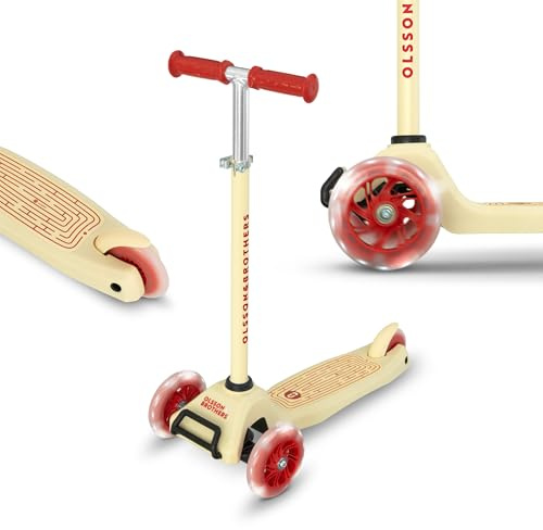 OLSSON Barn Sparkcykel 3 Hjul med LED-ljus - Styre Sväng 360° - Justerbar höjd (77–98 cm) - Lätt och robust 50% Aluminium/Stål - Vikbar - ABEC 9 lager - Fotbroms (Pop)