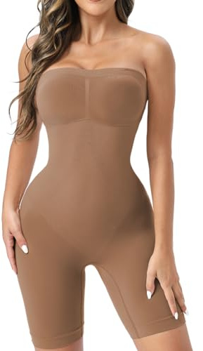 Ellareese Body gainant pour femme sans bretelles invisible post-chirurgie vêtements de compression contrôle du ventre, café, S
