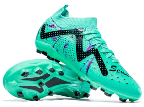 Unisex Soccer Cleats TF Indoor/Artificial Turf - Mid-Top Lace-Up Football Shoes with Lightweight Breathable Mesh, Anti-Slip Studs