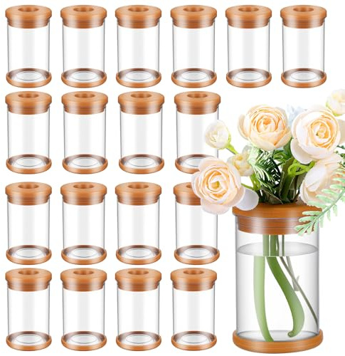 xozeooeu 18 Packs Plant Propagation Station, Clear Plastic Test Tube Vases with Hole Lids for Water Propagation, Hydroponic Growing for Home Office Desktop Decoration