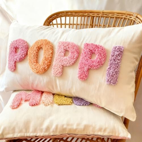 Cuscino decorativo personalizzato con ago perforato, cuscino con nome personalizzato fatto a mano per la camera dei bambini, cuscino con iniziale ricamo per la cameretta dei bambini, regalo ideale per