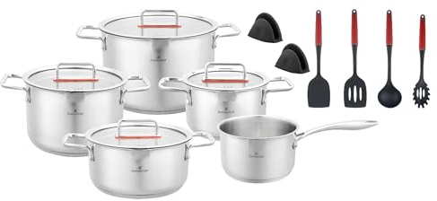 Zwillentöff Topfset - Kochtopf set 16-teilig - Edelstahl - mit Glasdeckeln - für alle Herdarten - Silber