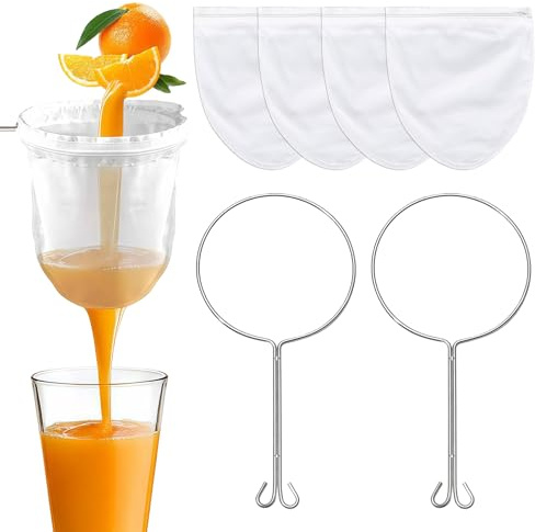4 pezzi Sacchetto per Latte di Noce con 2 Supporto e Chiusura Lampo, Setaccio Filtro Alimentare, Sacchetto Filtrante Latte Vegetale, Sacchetto Filtro a Maglia Fine per Filtrare Succhi Latte Vino Rosso