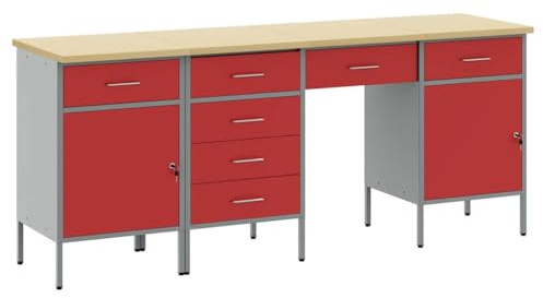 Lumanois Mobile da Lavoro con cassetto 4 PCS Rosso 200 x 55 x 85 cm,Articoli di ferramenta,Accessori ferramenta,Conservazione/Ordine Attrezzi,69.7kg-3321383