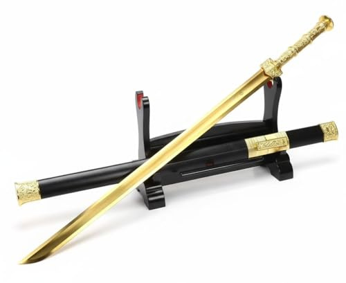 Chinese Sword,Han jian, Hand Forged(High Manganese Steel Golden Blade,Black Wood,Alloy) Length 37