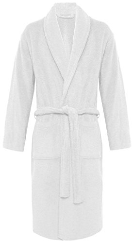Stylo Online Unisex Mens Womens 100% Luxury Egyptian Cotton Super Soft Terry Towelling Bath Robe Ladies Dressing Gowns Towel Bathrobe Nightwear Housecoat (Shawl Neck/White)