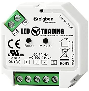 LED TRADING ZigBee Controller 230V Unterputz Dimmer Aktor 200W LED für Taster Phasenabschnitt-Steuerung für dimmbare LED Lampen, Trafos & Leuchten