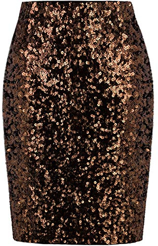 Vijiv Womens Elegant Stretchy High Waist Sequin Pencil Skirt Midi Sparkle Glitter Bridesmaid Skirts Party Gold Small