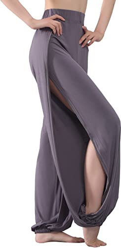 Hoerev Damen weichen Schlitz Bein Hose Harem Dance Yoga Pilates Hose,Dunkel Grau,XS