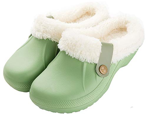 CELANDA Zuecos de Mujer Hombre Mules Invierno Caliente Forro Pantuflas Impermeable Zapatos de jardín Antideslizantes Zapatillas de Estar en Casa