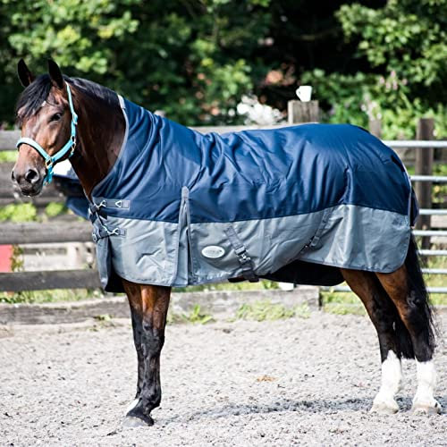 Equitack 1200 Denier Pferdedecke Outdoor Winterdecken Weidedecke mit 100 G Füllung Highneck Navy/Grau 155cm