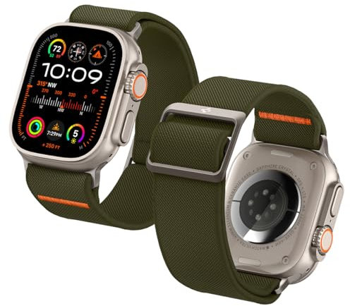 Spigen Lite Fit Ultra Armband Entwickelt für Apple Watch Ultra 2/1 49mm, Serie 10 46mm und Serie 9/8/7/6/5/4/SE 45mm,44mm Einstellbare Nylon-Solo-Strap - Khaki