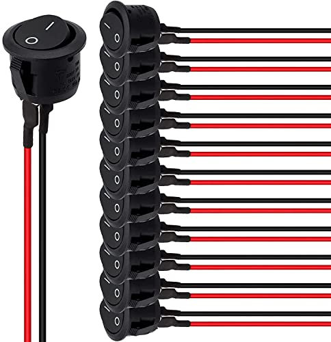 Jubaopen 12 Stück Runder Kippschalter Mini Boot Wippschalter mit Draht 2 Pins Wippschalter 10 A/125 V, 6 A/250 V Schalter für Auto Boot Truck Jeep Off Road