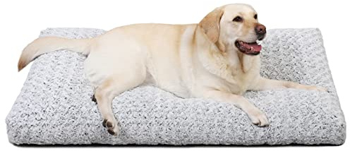 KSIIA Hundbädd Stora Hundar Tvättbar, XL Hundkudde Fluffig, Hundmatta för Stora Medelstora Hundar, Halkfri Undersida, Hundkorg Hundmatta Husdjursbädd Grå 105x70cm