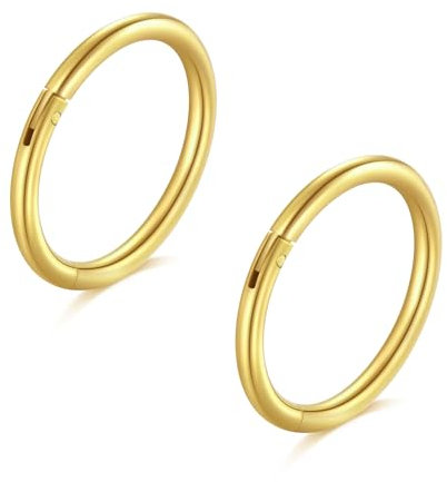 Longita 2 Stück Nasenpiercing Ring, 316L Chirurgenstahl Nasenring, 16G Septum Clicker Ring, Helix Conch Knorpel Tragus Piercing Ohr Innendurchmesser 8MM Gold