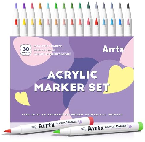 Arrtx Acrylstifte für Steine Wasserfest, 30A Farben Acrylstifte Wasserfest, Acrylic Paint Marker Stifte Steine Bemalen für Keramik, Glas, Stoff, Leinwand, Porzellan, Metall