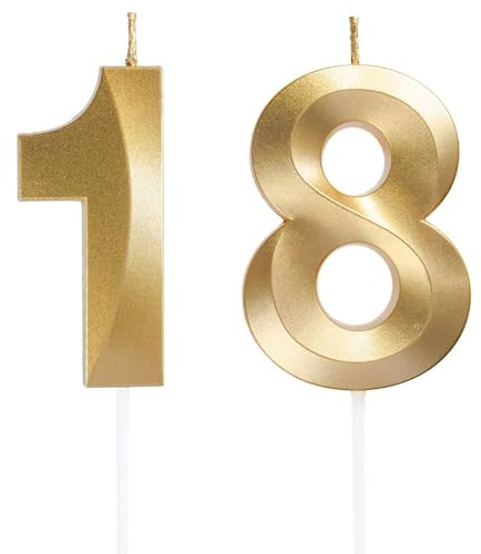 18/81st Birthday Candles, Number 18/81 Candle, Gold Happy Birthday Candle, 3D Digital Candles for Birthday Cake, Gold Glitter Cake Topper Decorations for Birthday Wedding Anniversary Celebration Party