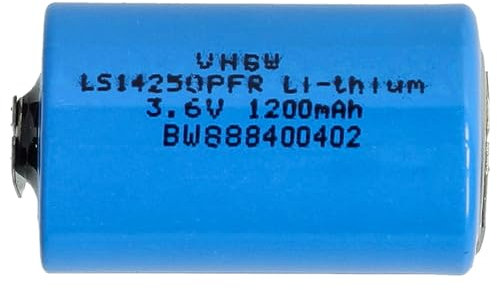 vhbw pila cilindrica al litio LS14250 sostituisce 1/2 AA LS14250PFR - Batteria primaria con contatti a saldare (1200mAh, 3,6V, Li-SOCl2)