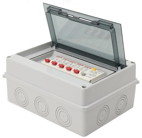 SUDEG 8 Way Consumer Unit Circuit Breaker, 63A 30mA RCD+4MCB Plastic Leakage Circuit Breaker, IP65 Anti-Leakage Fuse Box for Garages/Caravans/Workshops/Outbuildings