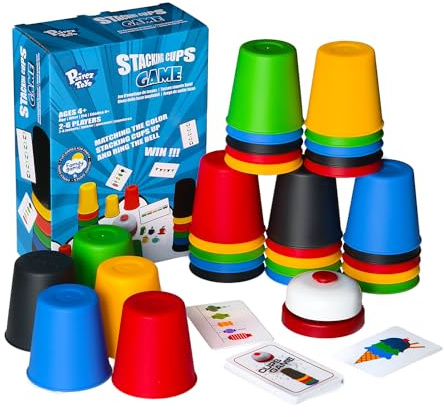 Pairez Toys Quick Stacking Cups Spiele für Kinder, klassisches Stapelbecherspiel, Speed-Matching-Cups-Spiele, interaktive Eltern-Kind-Spielzeuge mit 24 Karten & 30 Bechern