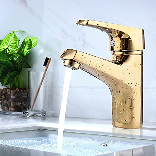 Bad Wasserhahn Poliert Armatur Waschtisch Waschbecken Waschtischarmatur Chrom Mischbatterie KüChen Badarmatur Deck Montiert Faucet Deckenmontage Einhebelmischer Wassersparend Messing Gold