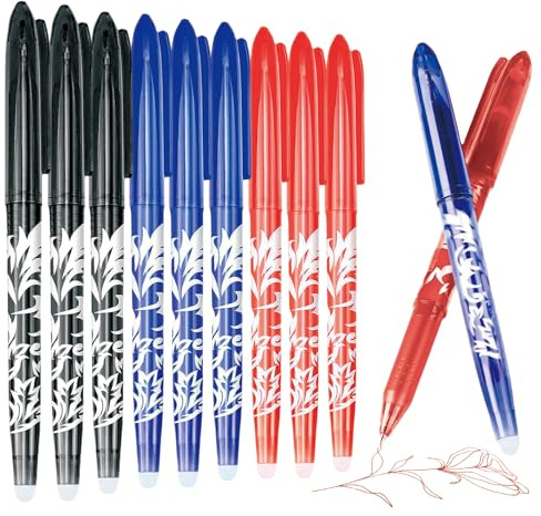 YYTECH Raderbar gelkulspetspenna, 9 raderbara pennor, 0,5 mm Erasable Penna, Friction kulspetspenna för skolmaterial, kontorsmaterial, studenter, blå/svart/röd