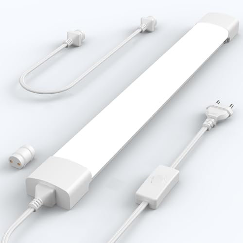 ANTENLICHT LED Feuchtraumleuchte 40CM mit Stecker Plug und Play oder Kabelgebunden, Einfache Reihenschaltung Werkstattlampe mit 16W 5000k Kaltlweiß 1760Lumen, Wasserfest IP65 für Keller Garage, Weiß