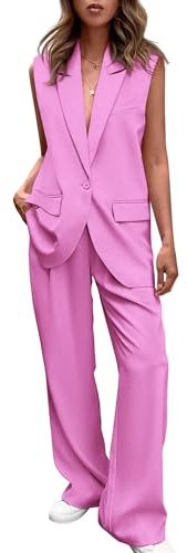 REINNAT Ensemble blazer sans manches et pantalon large pour femme