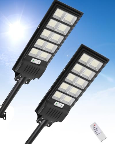 Sararoom Lampione Solare Led Esterno, 900Led 500W Faro LED da Esterno con Pannello Solari, IP65 Impermeabile Faretto con Sensore di Movimento, 6500K Luci di Sicurezza per Giardino Sentieri Garage,2Pcs