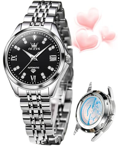 OLEVS Automatic Watches for Women Premium Diamond Dress Self Winding Ladies Watch Waterproof Day Date Two Tone Wrist Watch