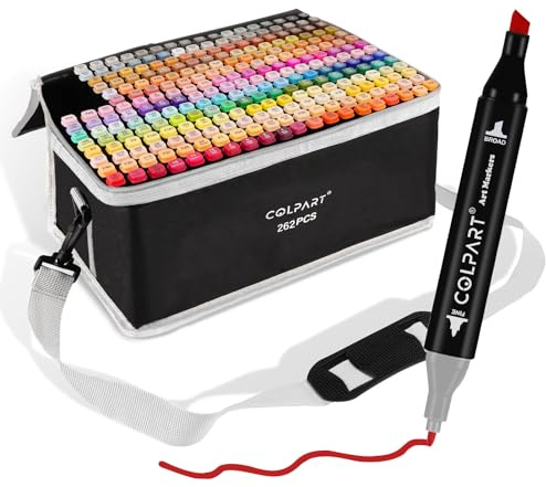 colpart 262 Colors Alcohol Markers Dual Tip Art Markers for Marker Pens with Pen Holder and Carry Bag for Adult Coloring Painting Supplies Perfect for Painting, Coloring, Sketching and Drawing