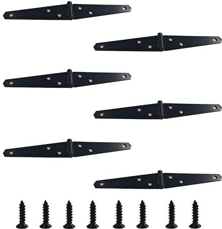 AUXBC 6Pcs 4-Inch Heavy Duty Iron Strap Hinges, Matte Black Gate Tee Hinges for Shed, Fence, Cabinet, Wood Gate Applications with Mounting Screws