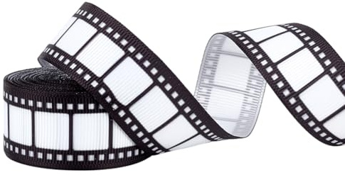 MAYJOYDIY 4.6m Filmstrip Ribbon Movie Film Reel Ribbon 2.2cm Black and White Filmstrip Decorating Material Party Accessory for Theater Cinema Table Decor Home DIY Wrapping Crafts