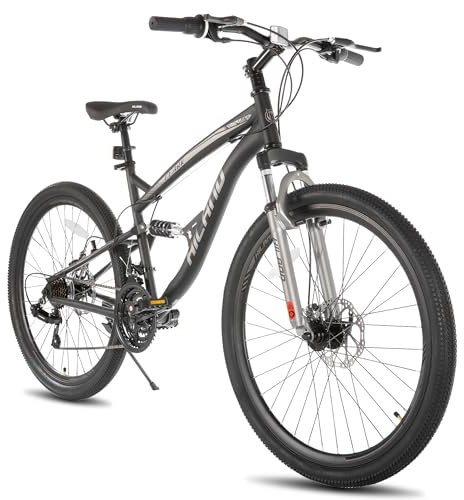 Hiland 26 Zoll Vollfederung Herren Mountainbike, 21 Gang, Mountainbike für Männer Frauen, Doppelscheibenbremse Fahrrad für Männer Frauen Erwachsene Fahrrad Schwarz