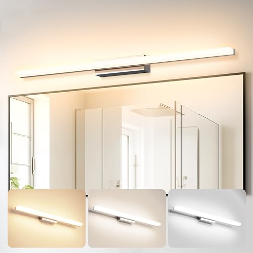 SUZNIU Led Aplique Espejo Baño, 60CM Luz Espejo Baño IP44 Dimmable 3000K-6000K Pared Luz, 10W Lampara Apliques de Para de Impermeable Plata