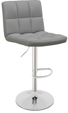 RELAX4LIFE Set di 1/2 Sgabelli da Bar/Cucina in Ecopelle, Altezza Regolabile e Girevole a 360°, Poggiapiedi e Base Metallica, Portata 150KG (1, Grigio)