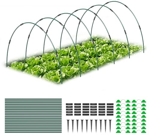 MYMULIKE 60 Stück Folientunnel für Hochbeet, 115 x 85cm Pflanztunnel Bögen, Set aus 12 Glasfaser-Gartenbögen, Gewächshaus Hoops für Gemüse, Blumen, Obst