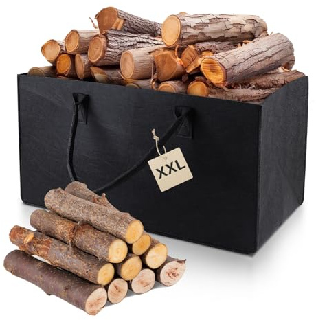 EFUTURETIME Bolsa de Fieltro, 61 * 32 * 32cm, 60L Cesta de leña, Cesta para Troncos con Asa, Bolso Grande de Fieltro Plegable, Cesta Multiusos para Leña, Ropa, Juguetes, Libros, Negro