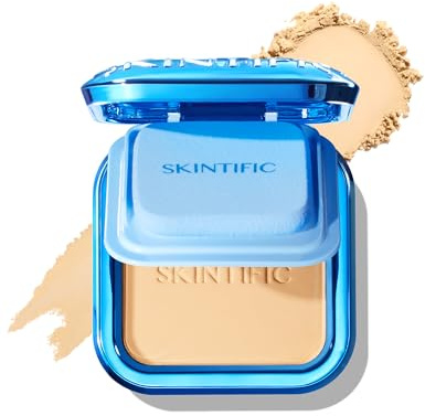 SKINTIFIC Ultra Cover Powder Foundation, Full Coverage Matte Finish, One-Swipe Flawless Pressed Powder with Oil Control, Lightweight & Long-Lasting, Pore-Blurring for Oily Skin (02 Ivory)