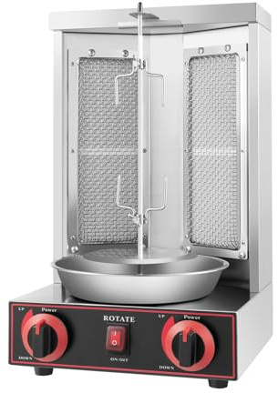 Gasgrill, för hemmet, 3 000 W, vertikal grill, gyrosgrill, 360° rotationsvinkel, Shawarma Gyros-grill, 300 ℃ temperaturområde, Kebab-grill, 2 brännare, konserverspett för hemmet/kommersiell 12 kg