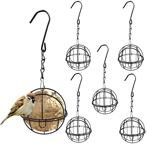 Lot de 6 supports de boules de graisse - Station d'alimentation pour oiseaux - À suspendre - Support de boules de graisse - Support de boules de maïs - Distributeur de nourriture pour oiseaux sauvages