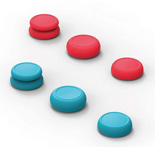 Skull & Co. Skin, CQC and FPS Thumb Grips Set Joystick Cap Analog Stick Cap for Nintendo Switch Joy-Con Controller - Neon Red+Blue, 3 Pairs(6pcs)