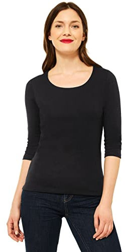 Street One Damen A317588 Basic T-Shirt mit 3/4 Arm, Black, 42