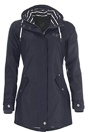 Dry Fashion Damen Regenmantel Kiel - Frauen Regenjacke Damen Jacke mit verstellbarer Kapuze Lang Winddicht Wasserdicht in Navy Größe 48
