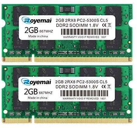 ROYEMAI DDR2 667, PC2-5300, DDR2 RAM, 4GB RAM Kit (2x2GB) DDR2 SODIMM 1.8V CL5 RAM Memory for Laptop